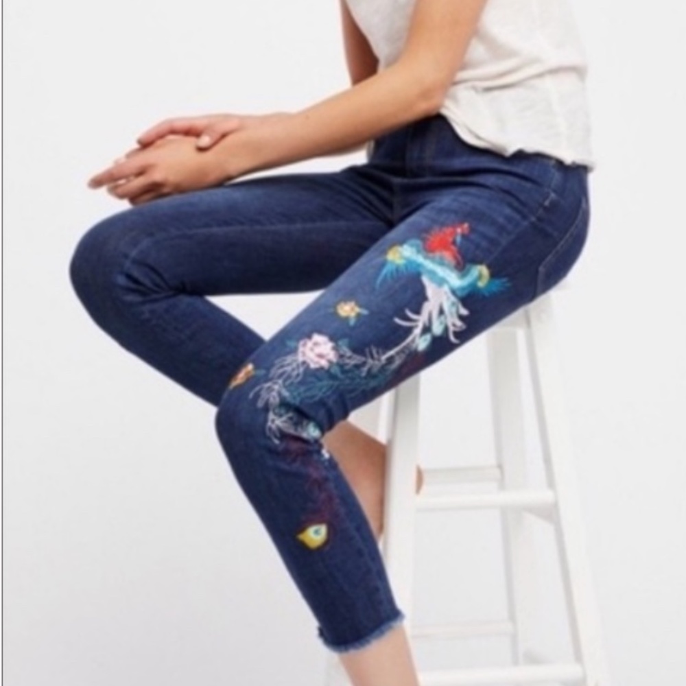 Free People Embroidered Skinny Jeans